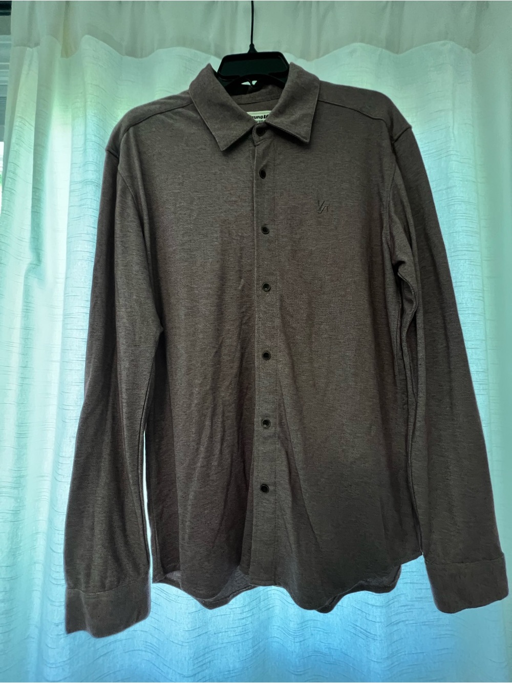 Men's Long-Sleeve Button-Up Shirt in cranberry color
